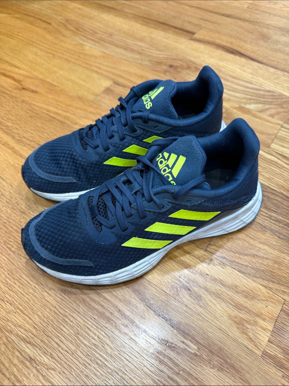 adidas Youth Navy and Neon Yellow Athletic Running Shoes (Size 3.5)